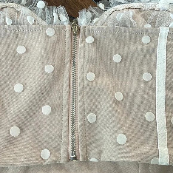 RNWY Runaway Bustier Corset Beige Polka Dot Tulle Sheer sleeves Womens size 6 - Picture 8 of 12